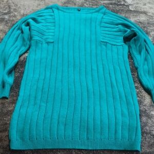 Chic Teal Ribbed Women's Sweater